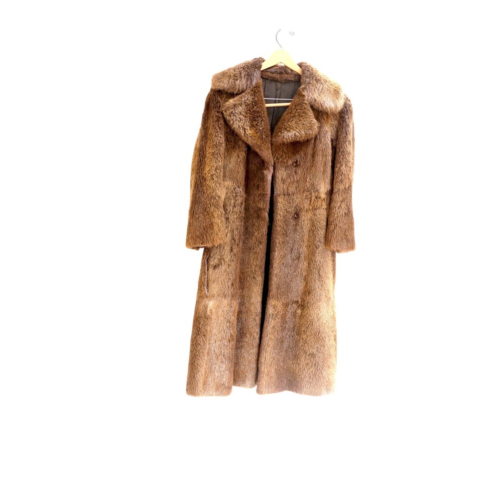 Vintage 1960s Brown Fur Coat Long Minimalist Real Fur Size L XL Luxury Womens - Picture 5 of 16